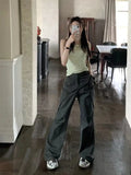 Daiiibabyyy  American Retro Gray Casual Work Pants for Women in Spring and Autumn Thin Design Loose High Waist Quick-drying Straight