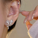 Daiiibabyyy New Fashion Bling White Pink Ziircon Bow Earrings for Women High-end S925 Silver Needle Studs Sweet Elegant Party Jewelry Gifts