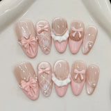 Daiiibabyyy  10pcs Purple Cat's Eye Handmade Fake Nails Tips Glitter Mid-length Oval Press on Nails Art Bow Rhinestone Design False Nail Sets