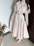 Daiiibabyyy  Sweet Elegant Vintage Lolita Dress Women Lace Capelet Long Sleeve Bow Lace Up Ruched Waist Slim Fit Long Dress Elegant Outfit