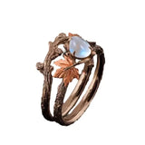 Daiiibabyyy  Retro Fashion Maple Leaf Water Drop Opal Stone Rings for Women Charm Luxury Finder Aesthetic jewelry Wedding Anniversary Gift