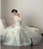 Daiiibabyyy  Korea Simple Spaghetti Strap Wedding Dress Photoshoot A Line Square Collar Bridal Gown Long Party Evening Dresses Customized
