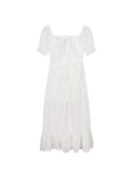 DAIIIBABYYY  -  Women's Square Neck Flower White Short Sleeved Dress French New Style Summer Elegance Sexy Long Vestidos Waist Fairy Dresses