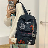 Daiiibabyyy  Gothic Rock Backpack For Men And Women Large Capacity Canvas Casual Backpack With Metal & Patchwork Accents for Daily Use