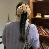 Daiiibabyyy  Flower Shape Embroidery Cherry Lace Scrunchies Hair Tie Ballet Style Embroidered Large Hair Scrunchies Ponytail Holder Hair Ring