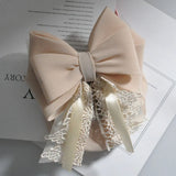 Daiiibabyyy  Professional Ribbon Ruffled Edges Hair Net Sweet Flower Bow Snood Headwear Ponytail Clip Hairgrips Cover Net Waiter