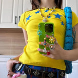 DAIIIBABYYY  -  Crew Neck Fashion Printed Women's Summer Suit Slim Top Solid Color Short Sleeve Office Lady All-match Pullover Thin Tee Shirt