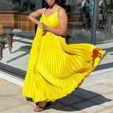 DAIIIBABYYY  -  Sexy Spaghetti Stap Dresses for Women V Neck Sleeveless Loose Pleated Ankle Length Elegant Ladies Birthday Party Dinner Gowns