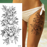 DAIIIBABYYY  -  Black Flower Women Sexy Tattoo Sticker Women Dot Rose Peony Body Chest Art Temporary Tattoos Water Transfer Fake Tattoo Stickers