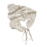 Daiiibabyyy  Korean Sweet Handmade Knitted Crochet Hollow Triangle Scarf Solid Color Hair Tie Scarf Hijabs