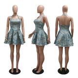Daiiibabyyy  Sexy Spaghetti Strap Dresses for Women Halter Backless High Waisted A Line Mini Length Elegant Evening Night Party Vestidos Gown