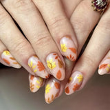 Daiiibabyyy  24pcs Finished Fake Nails Sets Autumn Leaves Design Almond Full Cover Nail Tips Long Oval Press on False Nails French Manicure