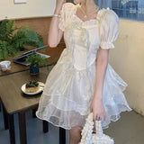 Daiiibabyyy  Summer Princess Skirt Sweet Three layer Yarn Skirt for Girls Pong Dress with Detachable Bow  birthday dress for women