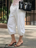 Daiiibabyyy  American Streetwear Solid Low Waist Drawstring Loose All Match Casual Capris