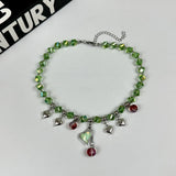 DAIIIBABYYY  -  Mint Green Crystal Block Bead Necklace New Heart-Shaped Tassel Fashionable Creative Design Colorful Necklace Women's Jewelry