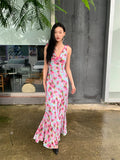 DAIIIBABYYY  -  Rose Backless Sleeveless Long Dress Summer 2024 Woman V Neck Ruffles A Line Vacation Maxi Dress Holiday Outfits