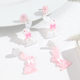 Daiiibabyyy  Cute Acrylic Bowknot Rabbit Drop Earrings for Women New Cartoon Animals Dangle Earring Easter Jewelry Gifts