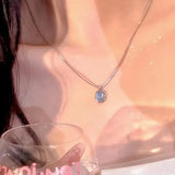 Daiiibabyyy  Korean Silver Color Oval Aquamarine Pendant Necklace Ladies Girls Luxury Snake Chain Necklace Fashion Jewelry Accessories