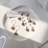 Daiiibabyyy  Fantasy Purple Color Glass Bell Orchid Long Tassel Dangle Earrings for Women Trendy Gold Color Metal Flower Earring Gifts