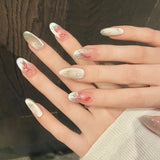 10pcs Glitter Cat's Eye Handmade False Nails Tips Reusable Gradient Blue Mid-length Oval Fake Nail Art Almond Press on Nails Set