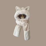 Daiiibabyyy  New Thickened Hat Scarf Gloves Set Keep Warm Fox Ear Ear Protection Cap Plush Windproof Integrated Cap Scarf Cycling