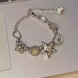 Daiiibabyyy  Y2K Shiny Crystal Heart Star Chain for Women Korean Fashion Geometric Charm Aesthetic Bracelets Accessories Punk Cool
