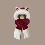 Daiiibabyyy  New Thickened Hat Scarf Gloves Set Keep Warm Fox Ear Ear Protection Cap Plush Windproof Integrated Cap Scarf Cycling