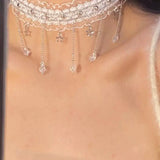 Daiiibabyyy  Korean White Lace Flower Pendant Necklace for Women Elegant Sexy Hollow Neck Strap Clavicle Chain Necklace Jewelry