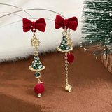 Daiiibabyyy  Red Flocked Bowknot Snowflake Star Heart Long Earrings Christmas Sweet Fashion Jewelry Women New Year Gifts