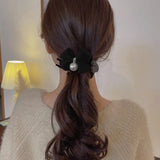Daiiibabyyy  Velvet Bow Hair Claw Clips For Women Elegant Pearl Ornament Bun Clip Hair Grab Strong Hold Clamps Daily Hair Accessories