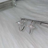 Daiiibabyyy  Shining Rhinestone Cross Star Hoop Earrings for Women Fashion Geometric Metal Circular Ear Buckle Earrings Y2K Jewelry Gifts