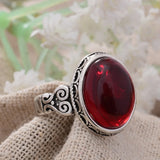 DAIIIBABYYY  -  New Arrival Fashion Garnet Stone Flower Thai Silver Ladies Wedding Ring Original Jewelry For Women Christmas Gifts