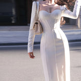 Daiiibabyyy Black Square Collar Long Sleeve Bottoming Slim Skirt Summer 2024 Sexy Vestidos Evening Dresses for Women Elegantes Party Prom