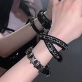 Daiiibabyyy  Vintage Punk PU Leather Rivet Bracelets Fashion Women Men Personality Braid Bracelet Spiked Bangle Y2K Goth Jewelry Accessories