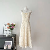 Daiiibabyyy  Sweet Feather Bow Dress Women Fashion Summer Chain Sling Robe Femme Vestidos Sexy Party Beach A-line Pleated Cute Dresses