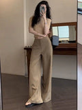 Daiiibabyyy  Gray High-Waisted Wide-Leg Pants Drapey Fabric Loose Fit Casual Women's Fashion Trousers Daily Wear Bottoms