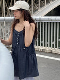 Daiiibabyyy  Retro Button-Up Denim Vest Dr Women's Summer New Sle Layered Svel ort Skirt Inner Wear Casual Street Sle
