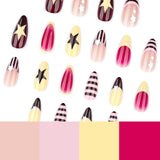Daiiibabyyy  24pcs Colorful Five-pointed Star Press On Nails Red Stripes French Style Y2k Fake Nails Yellow Almond European Fake Nail Tips