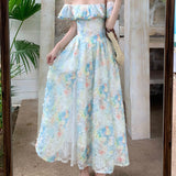 DAIIIBABYYY  -  French Floral Sweet Seaside Vacation Dress For Women Off The Shoulder Design Summer New Collection Waist Slimming Fairy Dresses