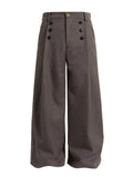 Daiiibabyyy  Brown Wide Leg Women Suit Pants Vintage Button Pleated Old Money Style Straight Trousers Baggy A-Line Basic Casual