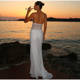 Daiiibabyyy  White Lace Sheer Corset Maxi Dress Eyelash Lace Trim Bodice High Slit Satin Skirt Summer Bridal Evening Party Women Outfit