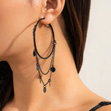 DAIIIBABYYY  -  Gothic Black Metal Big Ring Hoop Earrings Fashion Star Circle Tassel Pendant Earrings Women's Dark Style Jewelry