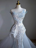 Daiiibabyyy  Elegant Appliques Wedding Dress Strapless Bridal Gowns Detachable Train Pearl Bride Dresses Princess Customized Vestido de novia