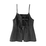 DAIIIBABYYY  -  Spring Women Camis Halter Sleeveless Bow Lace-up Denim Slim Vests Hot Girls Off Shoulder French Style Camisole Trendy Female Top