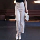 DAIIIBABYYY  -  Nine-point Wide-leg Pants for Women in Summer Thin New High-waist Drooping Ice Silk Suit Women's Slim Straight Pants