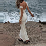 Daiiibabyyy  Elegant Short Sleeve Hollow Long Dress Women Sexy Draped Slim Solid Gown Fashion Hight Waist Slant Shoulder Bodycon Dress