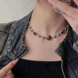 Daiiibabyyy  Draweye Rivets Necklaces for men Punk Style Beads Patchwork Chokers Jewelry Fashion Hiphop Vintage Collares Para Mujer