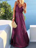 DAIIIBABYYY  -  Women Loungewear Fashion Lace-Up Maxi Dress Summer Solid Holiday Sleeveless Deep V-Neck Elegant Ladies Party Dress