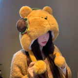 Daiiibabyyy  Fashion Warm Winter Hat Ear Protection Velvet Beanies Hat Woolen Cute Bear Ear Cap Women