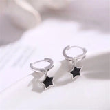 Daiiibabyyy  Retro Classic Black Enamel Star Drop Dangle Earrings for Women Cute Five-pointed Star Stainless Steel Hoop Earrings Jewelry Gift